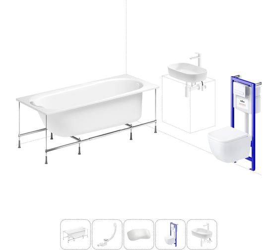 Комплект 6 в 1 Lavinia Boho Biore акриловая ванна 150x70 с инсталляцией, подвесным унитазом 20221250R