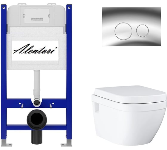 Комплект Alentori инсталляция для подвесного унитаза SISTEMA 50 AL.SIS33T с клавишей смыва L, двойной смыв, хром глянец AL.CHI102CH + Унитаз GROHE Euro Ceramic подвесной с сиденьем с микролифтом, альпин-белый (39703000) AL.SIS33TAL.CHI102CH39703000 1