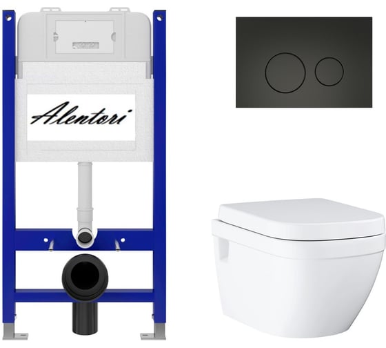 Комплект Alentori инсталляция для подвесного унитаза SISTEMA 50 AL.SIS33T с клавишей смыва L, двойной смыв, черный матовый AL.CHI103BM + Унитаз GROHE Euro Ceramic подвесной с сиденьем с микролифтом, альпин-белый (39703000) AL.SIS33TAL.CHI103BM39703000 1