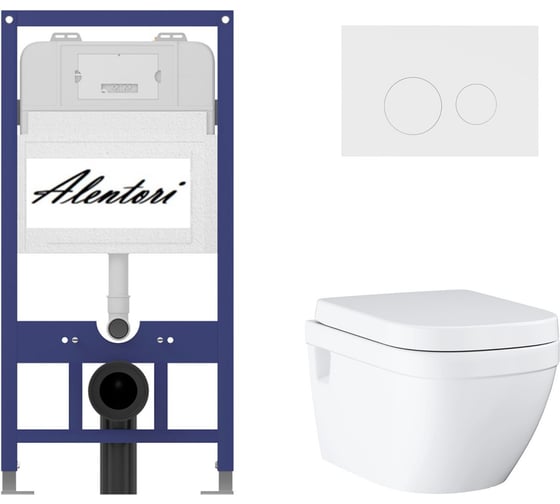 Комплект Alentori инсталляция для подвесного унитаза SISTEMA 52 AL.SIS11T с клавишей смыва L, двойной смыв, белый матовый AL.CHI019WM + Унитаз GROHE Euro Ceramic подвесной с сиденьем с микролифтом, альпин-белый (39703000) AL.SIS11TAL.CHI019WM39703000 1