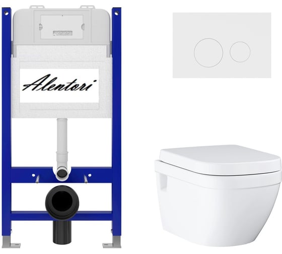 Комплект Alentori инсталляция для подвесного унитаза SISTEMA 50 AL.SIS33T с клавишей смыва L, двойной смыв, белый матовый AL.CHI019WM + Унитаз GROHE Euro Ceramic подвесной с сиденьем с микролифтом, альпин-белый (39703000) AL.SIS33TAL.CHI019WM39703000 1