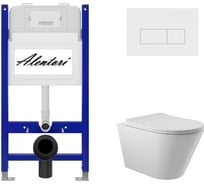 Комплект Инсталляция ALENTORI для подвесного унитаза SISTEMA 50 AL.SIS33T с клавишей смыва H, двойной смыв, белый матовый AL.CHI018WM + Унитаз подвесной 525х360 безободковый, сиденье Soft-Close, белый глянцевый, форма конус AL.SIS33TAL.CHI018WMC0110