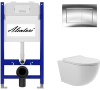 Комплект Инсталляция ALENTORI для подвесного унитаза SISTEMA 50 AL.SIS33T с клавишей смыва A, двойной смыв, хром глянец AL.CHI012CH + Унитаз подвесной 525х360 безободковый, сиденье Soft-Close, белый глянцевый, форма овал AL.SIS33TAL.CHI012CHO0110