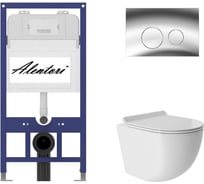 Комплект Инсталляция ALENTORI для подвесного унитаза SISTEMA 52 AL.SIS11T с клавишей смыва L, двойной смыв, хром глянец AL.CHI102CH + Унитаз подвесной 480х360 безободковый, Vortex, сиденье Soft-Close, белый глянцевый, форма овал AL.SIS11TAL.CHI102CHOV0110