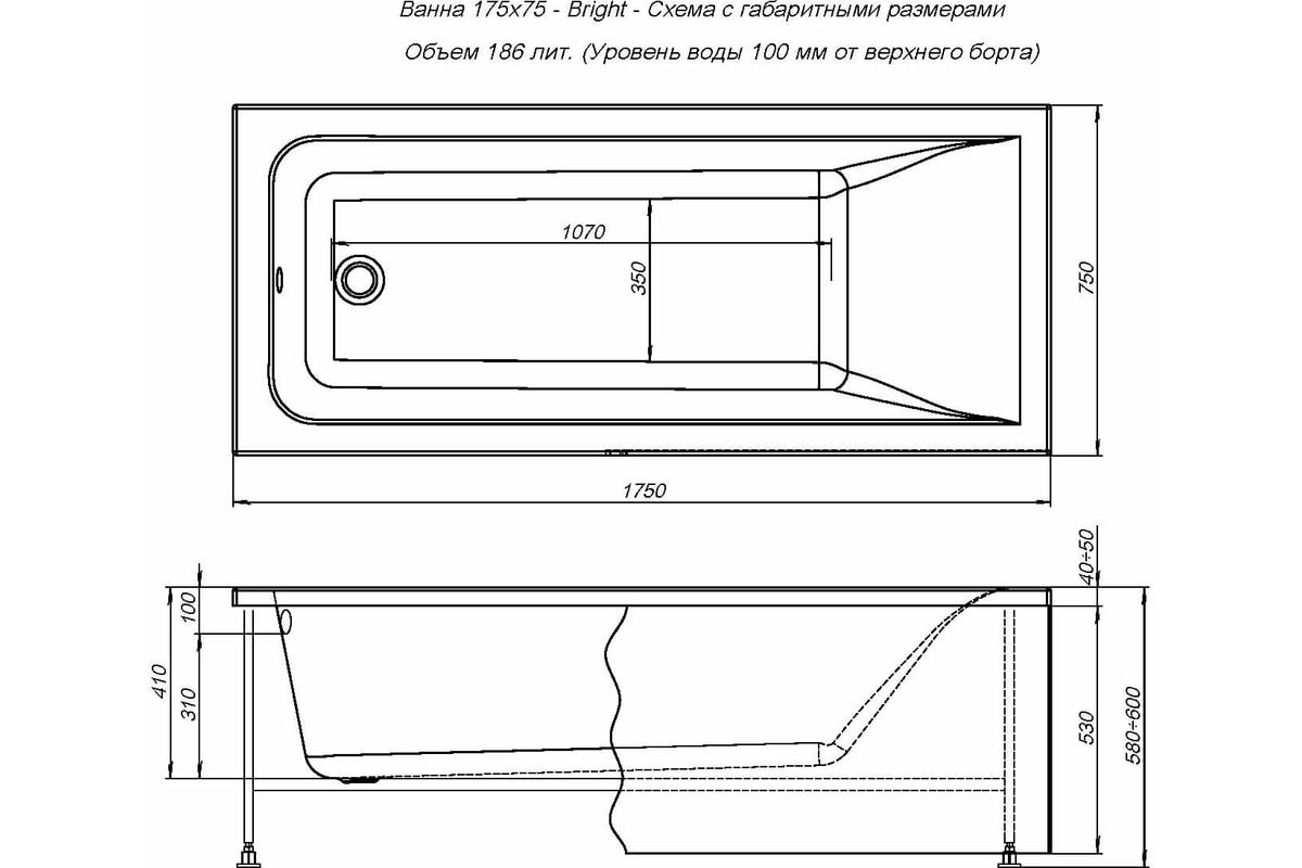 Акриловая ванна на каркасе Aquanet Bright 175х75 00216660 - выгодная ...