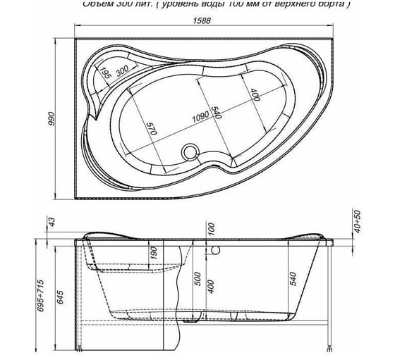 Акриловая ванна Aquanet Capri 160x100 L 00203911