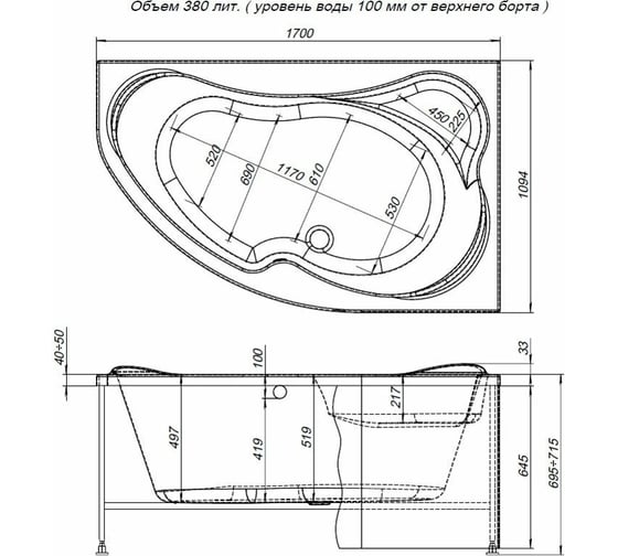 Акриловая ванна Aquanet Capri 170x110 R 00203922