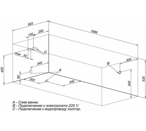 Акриловая ванна на каркасе Aquanet Extra 170х70 00205482