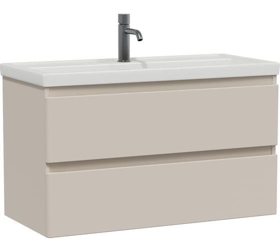 Тумба с раковиной RUVANN STELLO 100 + Фостер 100 в ванную подвесная, cappuccino Т.STELLO-CA.П-100П-KIT-FOS