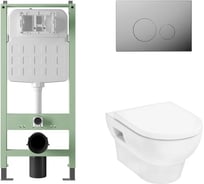 Комплект Alentori Инсталляция  SITEMA, Панель смыва с круглыми кнопками, хром + GladeLake S Унитаз подвесной 540x360, сиденье с микролифтом, безободковый, белый ALS.SIS1101.CRHGSET002