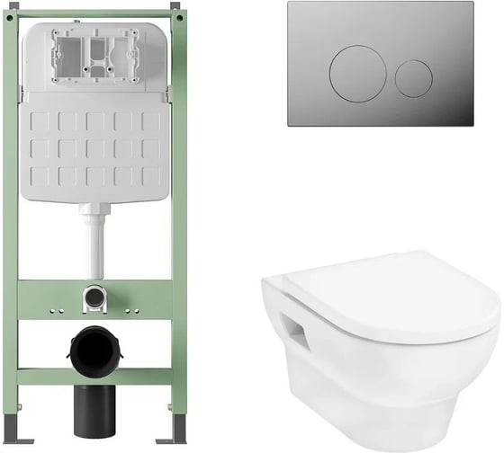 Комплект Alentori Инсталляция  SITEMA, Панель смыва с круглыми кнопками, хром + GladeLake S Унитаз подвесной 540x360, сиденье с микролифтом, безободковый, белый ALS.SIS1101.CRHGSET002 1
