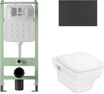 Комплект Alentori Инсталляция  SITEMA, Панель смыва с круглыми кнопками, черный матовый + CreekTide Q Унитаз подвесной 540x360, сиденье с микролифтом, безободковый, белый ALS.SIS1101.MBHGSET001
