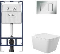 Комплект MasterFit инсталляция для подвесного унитаза с клавишей ProC S, хром глянц + Унитаз подвесной 520х370 безободковый, сиденье Soft-Close, белый матовый, форма квадрат AM.PM I012710.0251Q0120