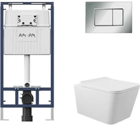 Комплект MasterFit инсталляция для подвесного унитаза с клавишей ProC S, хром глянц + Унитаз подвесной 520х370 безободковый, сиденье Soft-Close, белый глянцевый, форма квадрат AM.PM I012710.0251Q0110