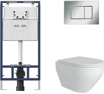 Комплект AM.PM инсталляция для подвесного унитаза с клавишей ProC S, хром глянц + FLUIRE 208 Унитаз подвесной безободковый, быстросъёмное сиденье с микролифтом, белый глян. I012710.0251AL.FLU40208.W