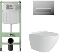 Комплект Alentori Инсталляция SITEMA, Панель смыва с прямоугольными кнопками, хром + FLUIRE Унитаз подвесной безободковый, быстросъёмное сиденье с микролифтом, белый глян. ALS.SIS1102.CRAL.FLU40106.W