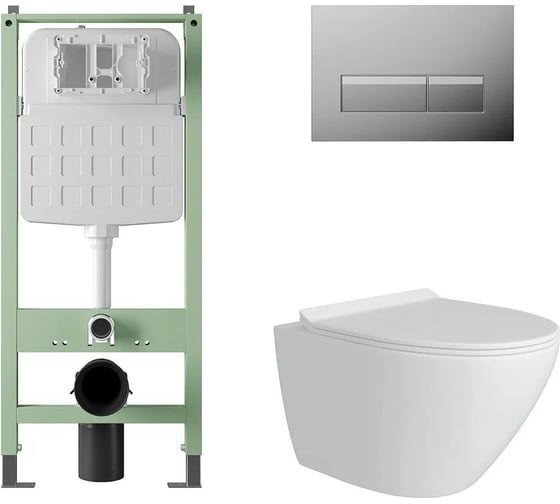 Комплект Alentori Инсталляция SITEMA, Панель смыва с прямоугольными кнопками, хром + FLUIRE Унитаз подвесной безободковый, быстросъёмное сиденье с микролифтом, белый глян. ALS.SIS1102.CRAL.FLU40106.W 1