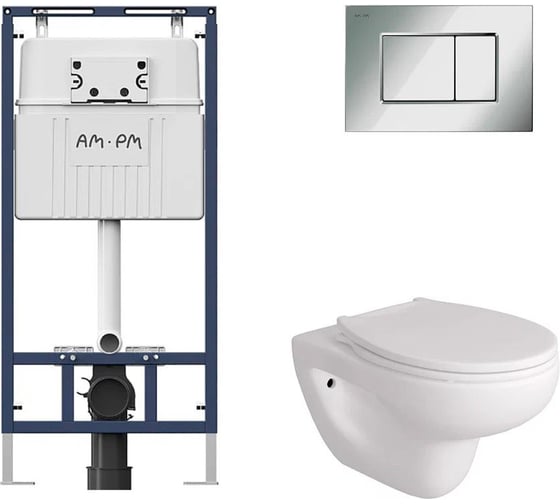 Комплект AM.PM инсталляция для подвесного унитаза с клавишей ProC S, хром глянц + FLUIRE 901 Унитаз подвесной безободковый, быстросъёмное сиденье с микролифтом, белый глян. I012710.0251AL.FLU40901.W 1