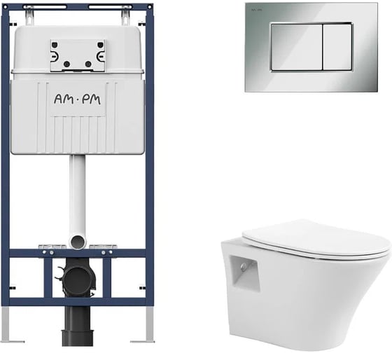 Комплект AM.PM инсталляция для подвесного унитаза с клавишей ProC S, хром глянц + Подвесной безободковый унитаз AVIMANO Promotion с крышкой-сидением из дюропласта с функцией soft-close и quick release I012710.02511000080 1