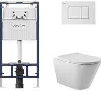 Комплект MasterFit инсталляция для подвесного унитаза с клавишей ProC S, бел глянц + Унитаз подвесной 525х360 безободковый, сиденье Soft-Close, белый глянцевый, форма конус AM.PM I012710.0201C0110