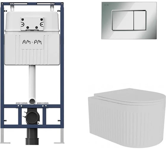 Комплект AM.PM инсталляция для подвесного унитаза с клавишей ProC S, хром глянц + FLUIRE 2101 Vortex Унитаз подвесной безободковый, быстросъёмное сиденье с микролифтом, белый глян. I012710.0251AL.FLU42101.V.W 1