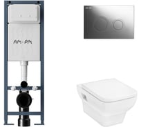 Комплект AM.PM I012711.0151 ErgoFit инсталляция для подвес унитаза с клавишей ErgoFit L пластик, хром глянц + CreekTide Q Унитаз подвесной 540x360, сиденье с микролифтом, безободковый, белый I012711.0151HGSET001