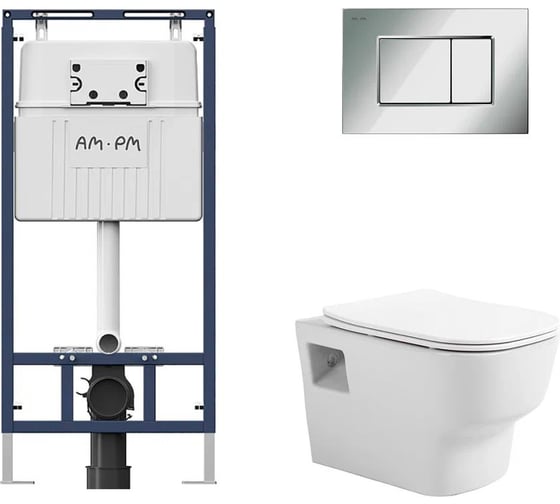 Комплект AM.PM инсталляция для подвесного унитаза с клавишей ProC S, хром глянц + Подвесной безободковый унитаз AVIMANO Tradition с крышкой-сидением из дюропласта с функцией soft-close и quick release I012710.02511000090 1