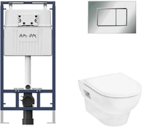 Комплект AM.PM MasterFit инсталляция для подвесного унитаза с клавишей ProC S, хром глянц + GladeLake S Унитаз подвесной 540x360, сиденье с микролифтом, безободковый, белый I012710.0251HGSET002