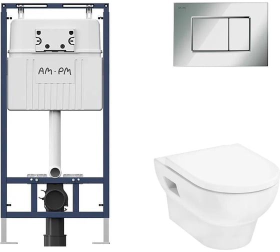 Комплект AM.PM MasterFit инсталляция для подвесного унитаза с клавишей ProC S, хром глянц + GladeLake S Унитаз подвесной 540x360, сиденье с микролифтом, безободковый, белый I012710.0251HGSET002 1