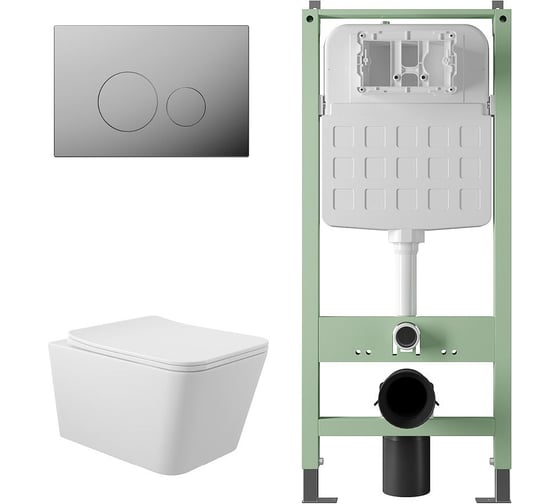 Комплект Alentori Инсталляция  SITEMA, Панель смыва с круглыми кнопками, хром + Унитаз подвесной 520*370 безободковый, сиденье Soft-Close, белый матовый, форма квадрат ALS.SIS1101.CRQ0120 1