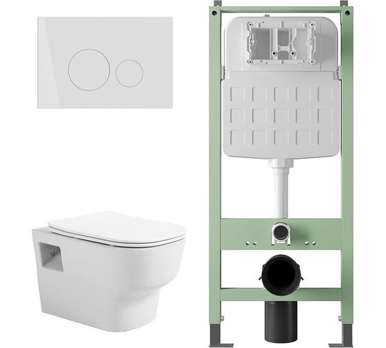 Комплект Alentori Инсталляция SITEMA, Панель смыва с круглыми кнопками, белый матовый + Подвесной безободковый унитаз AVIMANO Tradition с крышкой-сидением из дюропласта с функцией soft-close и quick release ALS.SIS1101.WH1000090 1