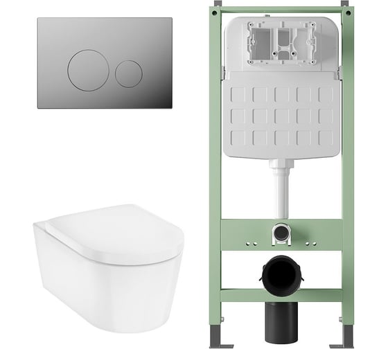 Комплект Alentori Инсталляция SITEMA, Панель смыва с круглыми кнопками, хром + Hansgrohe EluPura Original S Унитаз подвесной 540x360, AquaFall, сиденье с микролифтом, белый ALS.SIS1101.CRHGSET012 1