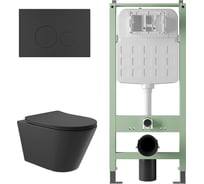 Комплект Alentori Инсталляция  SITEMA, Панель смыва с круглыми кнопками, черный матовый + Унитаз подвесной 525*360 безободковый, сиденье Soft-Close, черный матовый, форма конус ALS.SIS1101.MBC0140