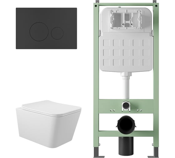 Комплект Alentori Инсталляция  SITEMA, Панель смыва с круглыми кнопками, черный матовый + Унитаз подвесной 520*370 безободковый, сиденье Soft-Close, белый глянцевый, форма квадрат ALS.SIS1101.MBQ0110 1