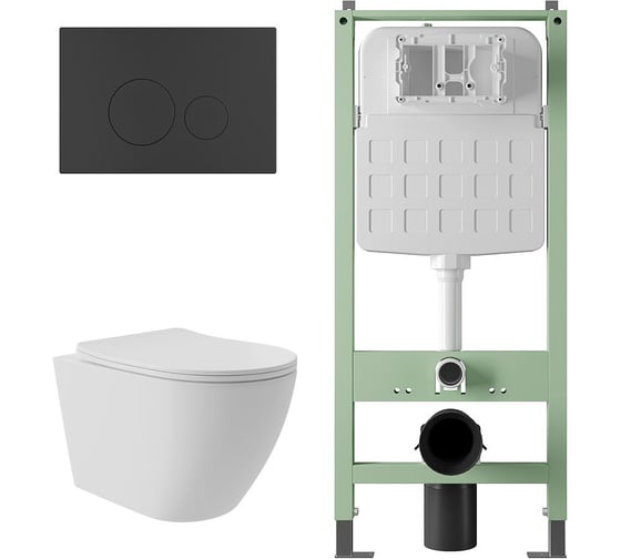 Комплект Alentori Инсталляция SITEMA, Панель смыва с круглыми кнопками, черный матовый + Унитаз подвесной Long 520*365 безободковый, Vortex, сиденье Soft-Close, белый матовый, форма овал ALS.SIS1101.MBOV0220 1