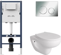 Комплект AM.PM  I012709.0151 PrimeFit инсталляция для подвесного унитаза с клавишей PrimeFit L, хром глянц + FLUIRE 901 Унитаз подвесной безободковый, быстросъёмное сиденье с микролифтом, белый глян. I012709.0151AL.FLU40901.W