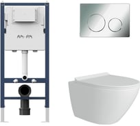 Комплект AM.PM  I012709.0151 PrimeFit инсталляция для подвесного унитаза с клавишей PrimeFit L, хром глянц + FLUIRE Унитаз подвесной безободковый, быстросъёмное сиденье с микролифтом, белый глян. I012709.0151AL.FLU40106.W