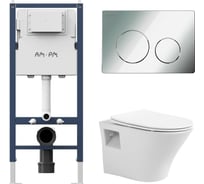 Комплект AM.PM  I012709.0151 PrimeFit инсталляция для подвесного унитаза с клавишей PrimeFit L, хром глянц + Подвесной безободковый унитаз AVIMANO Promotion с крышкой-сидением из дюропласта с функцией soft-close и quick release I012709.01511000080