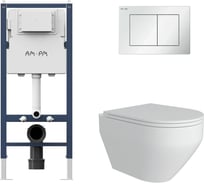 Комплект AM.PM  I012709.0201 PrimeFit инсталляция для подвесного унитаза с клавишей PrimeFit S, бел глянц + FLUIRE 208 Унитаз подвесной безободковый, быстросъёмное сиденье с микролифтом, белый глян. I012709.0201AL.FLU40208.W