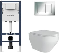 Комплект AM.PM  I012709.0251 PrimeFit инсталляция для подвесного унитаза с клавишей PrimeFit S, хром глянц + FLUIRE 208 Унитаз подвесной безободковый, быстросъёмное сиденье с микролифтом, белый глян. I012709.0251AL.FLU40208.W