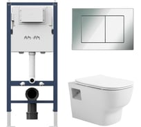 Комплект AM.PM  I012709.0251 PrimeFit инсталляция для подвесного унитаза с клавишей PrimeFit S, хром глянц + Подвесной безободковый унитаз AVIMANO Tradition с крышкой-сидением из дюропласта с функцией soft-close и quick release I012709.02511000090