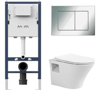 Комплект AM.PM  I012709.0251 PrimeFit инсталляция для подвесного унитаза с клавишей PrimeFit S, хром глянц + Подвесной безободковый унитаз AVIMANO Promotion с крышкой-сидением из дюропласта с функцией soft-close и quick release I012709.02511000080