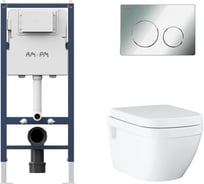 Комплект AM.PM I012709.0151 PrimeFit инсталляция для подвесного унитаза с клавишей PrimeFit L, хром глянц + Унитаз GROHE Euro Ceramic подвесной с сиденьем с микролифтом, альпин-белый (39703000) I012709.015139703000