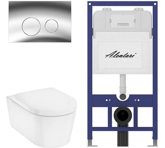 Комплект Alentori Инсталляция для подвесного унитаза SISTEMA 52 AL.SIS11T с клавишей смыва L, двойной смыв, хром глянец AL.CHI102CH + Hansgrohe EluPura Original S Унитаз подвесной , AquaFall, сиденье с микролифтом, б AL.SIS11TAL.CHI102CHHGSET012 1