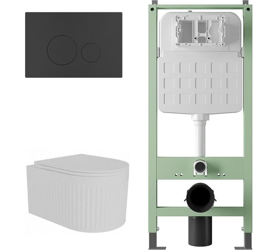 Комплект Alentori Инсталляция SITEMA, Панель смыва с круглыми кнопками, черный матовый + FLUIRE 2101 Vortex Унитаз подвесной безободковый, быстросъёмное сиденье с микролифтом, белый глян. ALS.SIS1101.MBAL.FLU42101.V.W 1