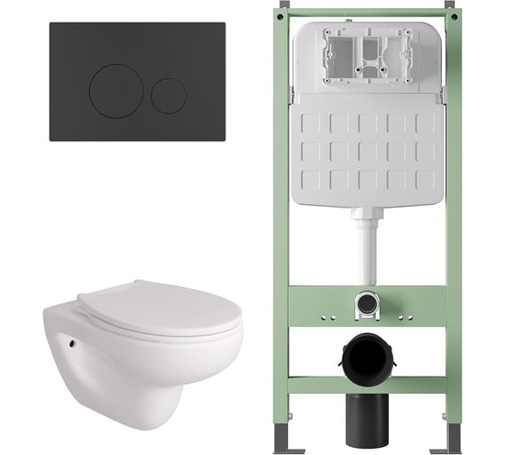 Комплект Alentori Инсталляция SITEMA, Панель смыва с круглыми кнопками, черный матовый + FLUIRE 901 Унитаз подвесной безободковый, быстросъёмное сиденье с микролифтом, белый глян. ALS.SIS1101.MBAL.FLU40901.W 1