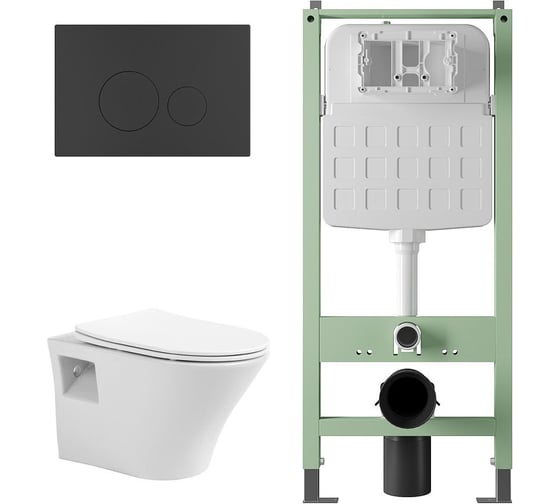 Комплект Alentori Инсталляция SITEMA, Панель смыва с круглыми кнопками, черный матовый + Подвесной безободковый унитаз AVIMANO Promotion с крышкой-сидением из дюропласта с функцией soft-close и quick release ALS.SIS1101.MB1000080 1