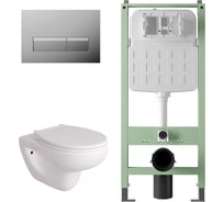Комплект Alentori Инсталляция SITEMA, Панель смыва с прямоугольными кнопками, хром + FLUIRE 901 Унитаз подвесной безободковый, быстросъёмное сиденье с микролифтом, белый глян. ALS.SIS1102.CRAL.FLU40901.W