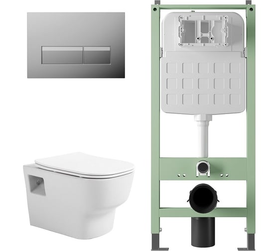 Комплект Alentori Инсталляция SITEMA, Панель смыва с прямоугольными кнопками, хром + Подвесной безободковый унитаз AVIMANO Tradition с крышкой-сидением из дюропласта с функцией soft-close и quick release ALS.SIS1102.CR1000090 1