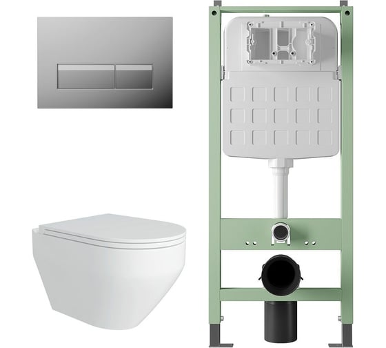Комплект Alentori Инсталляция SITEMA, Панель смыва с прямоугольными кнопками, хром + FLUIRE 208 Унитаз подвесной безободковый, быстросъёмное сиденье с микролифтом, белый глян. ALS.SIS1102.CRAL.FLU40208.W 1